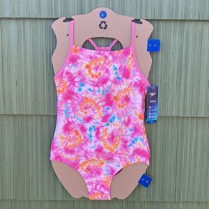 Girls Speedo Tie Dye Swimsuit Bathing Suit One-Piece Size L 12/14